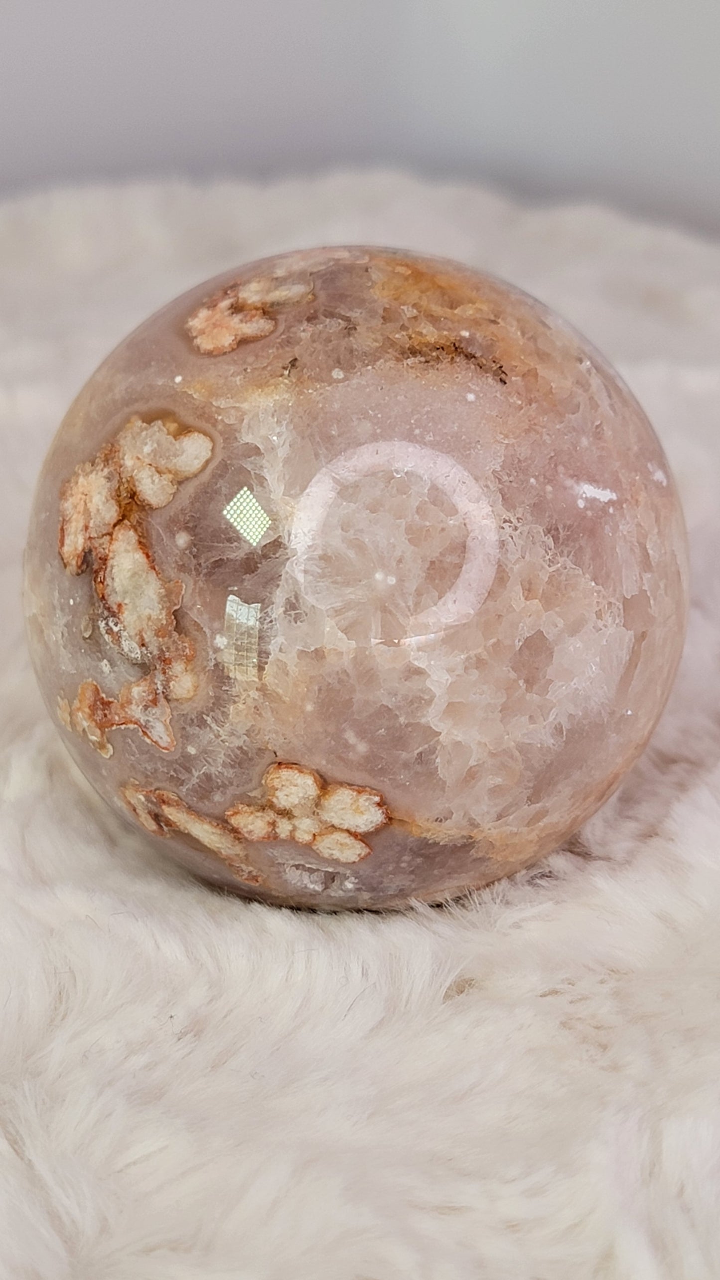 Crystal Jail Fund-Flower Agate with light Amethyst Sphere