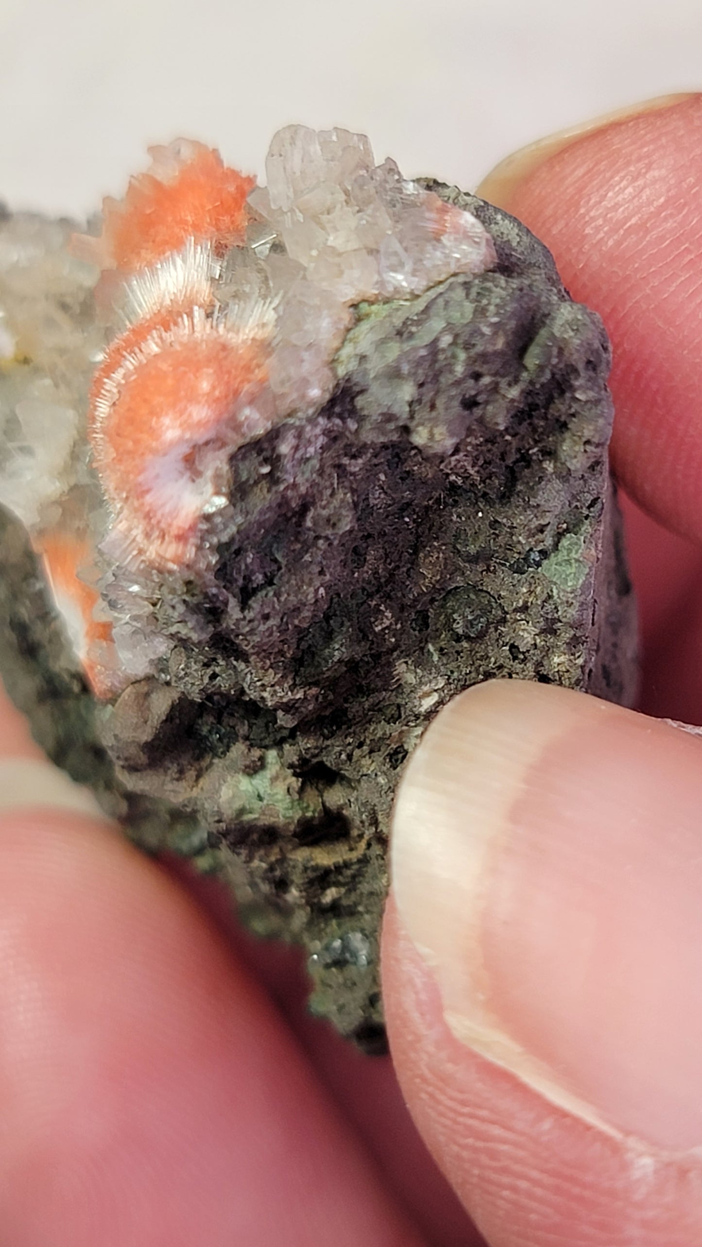 Thomsonite (Orange) w/ Mesolite Multiple Needles Balls on Rough Cluster Base Natural