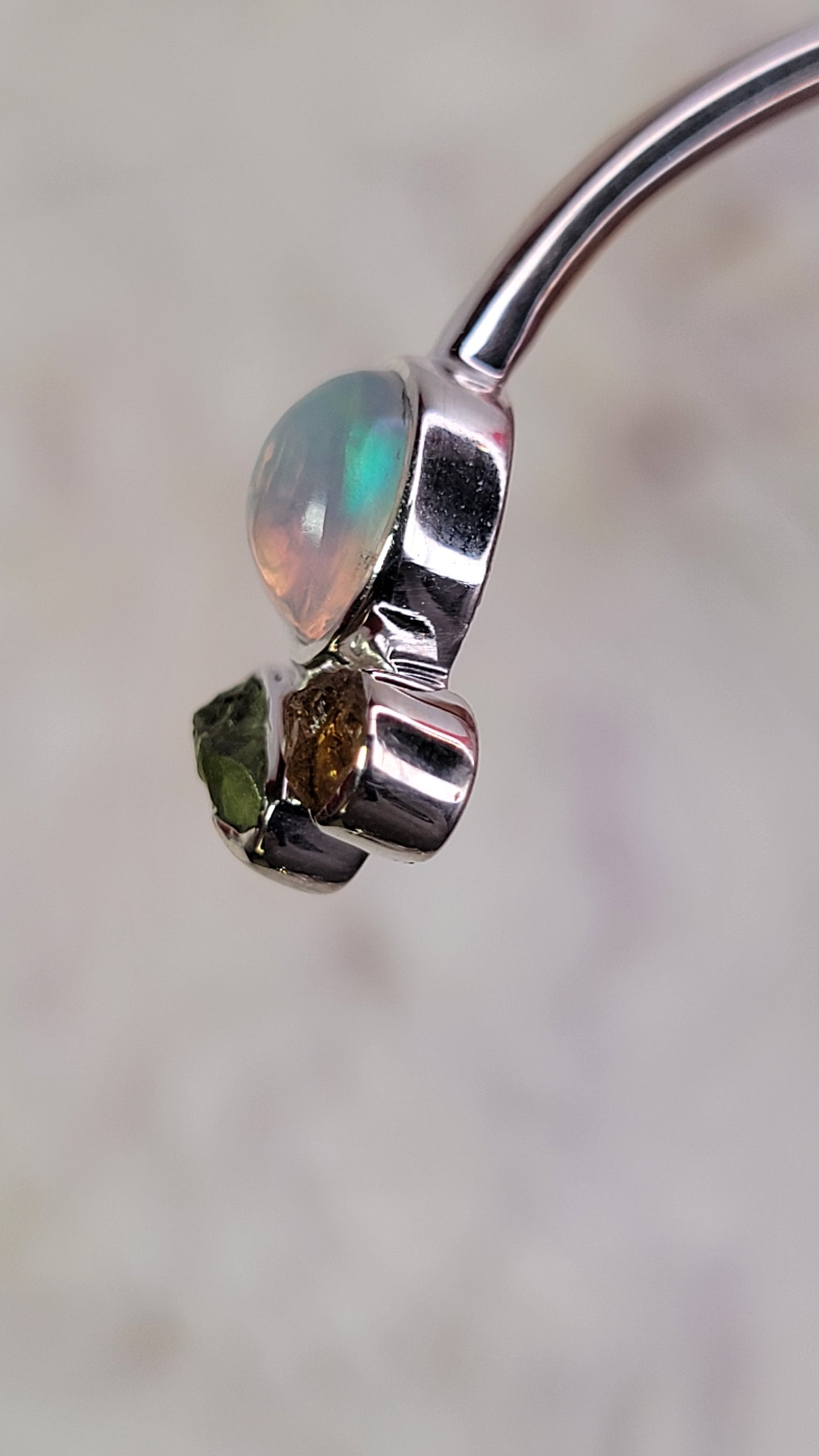 Opal, Citrine and Moldavite Sterling Silver Cuff Bracelet