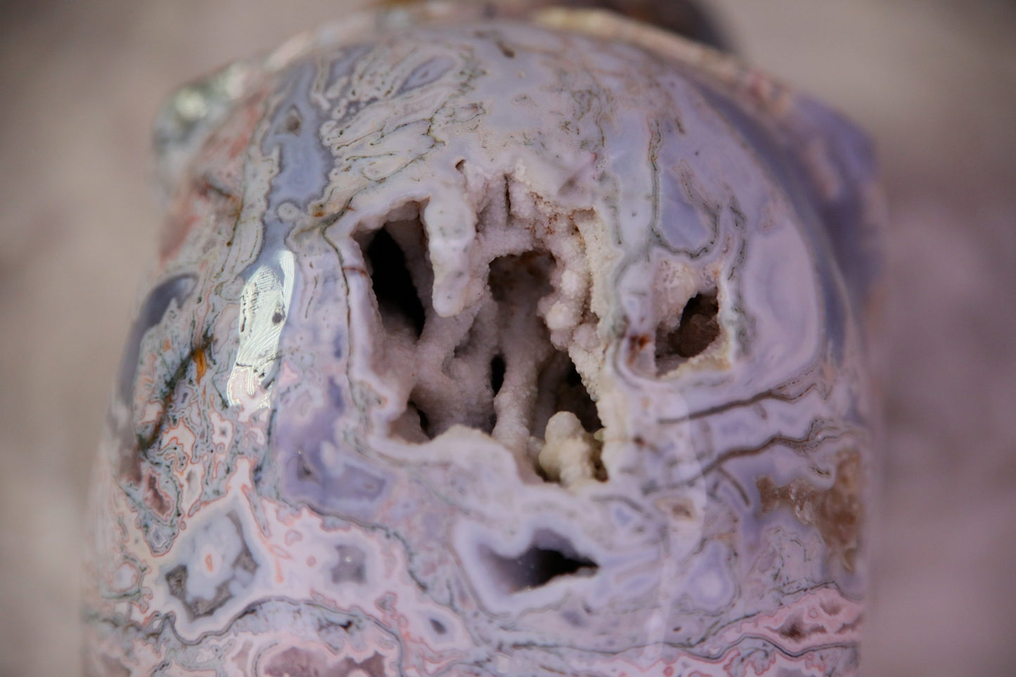 Pink and Blue Moss Agate Skull