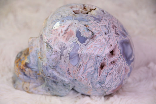 Pink and Blue Moss Agate Skull