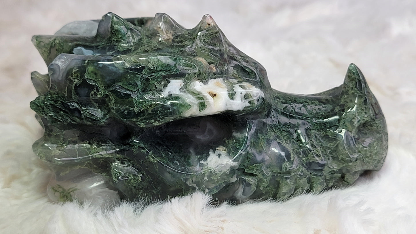 Moss Agate Dragon Head