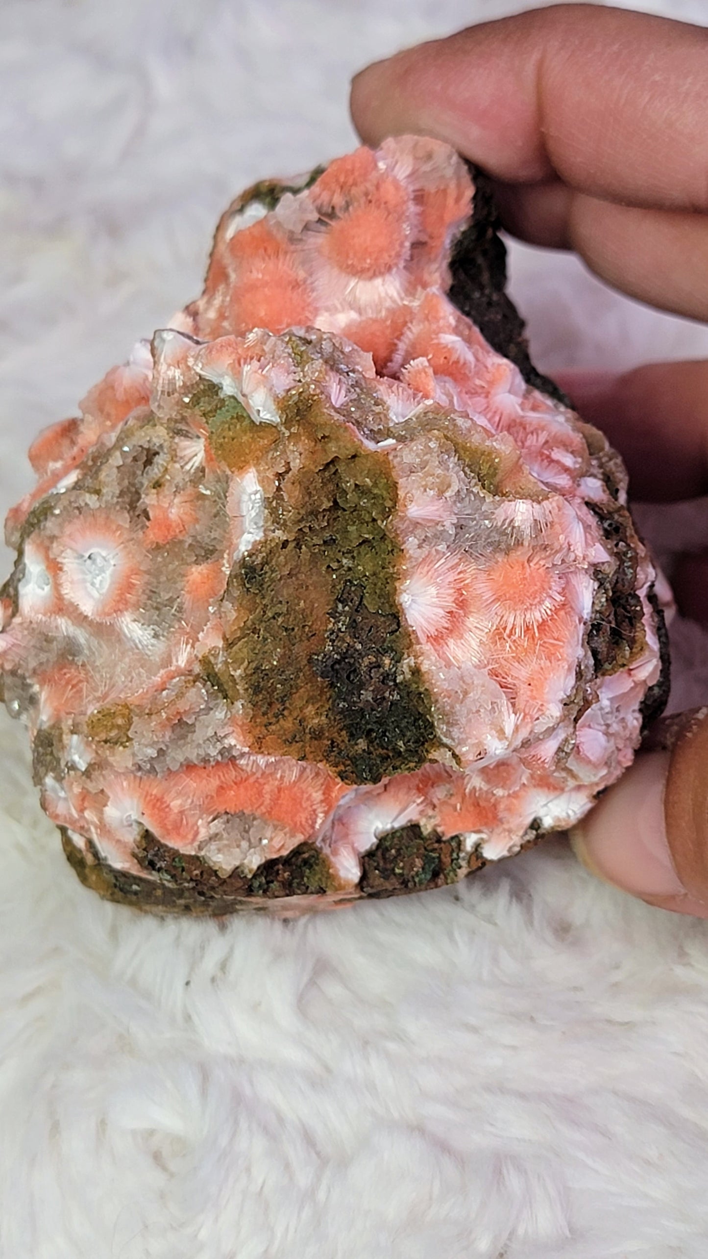 Thomsonite (Orange) w/ Mesolite Multiple Needles Balls on Rough Cluster Base Natural