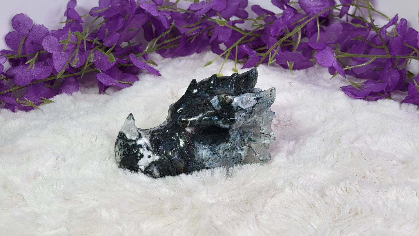 Moss Agate Dragon Head