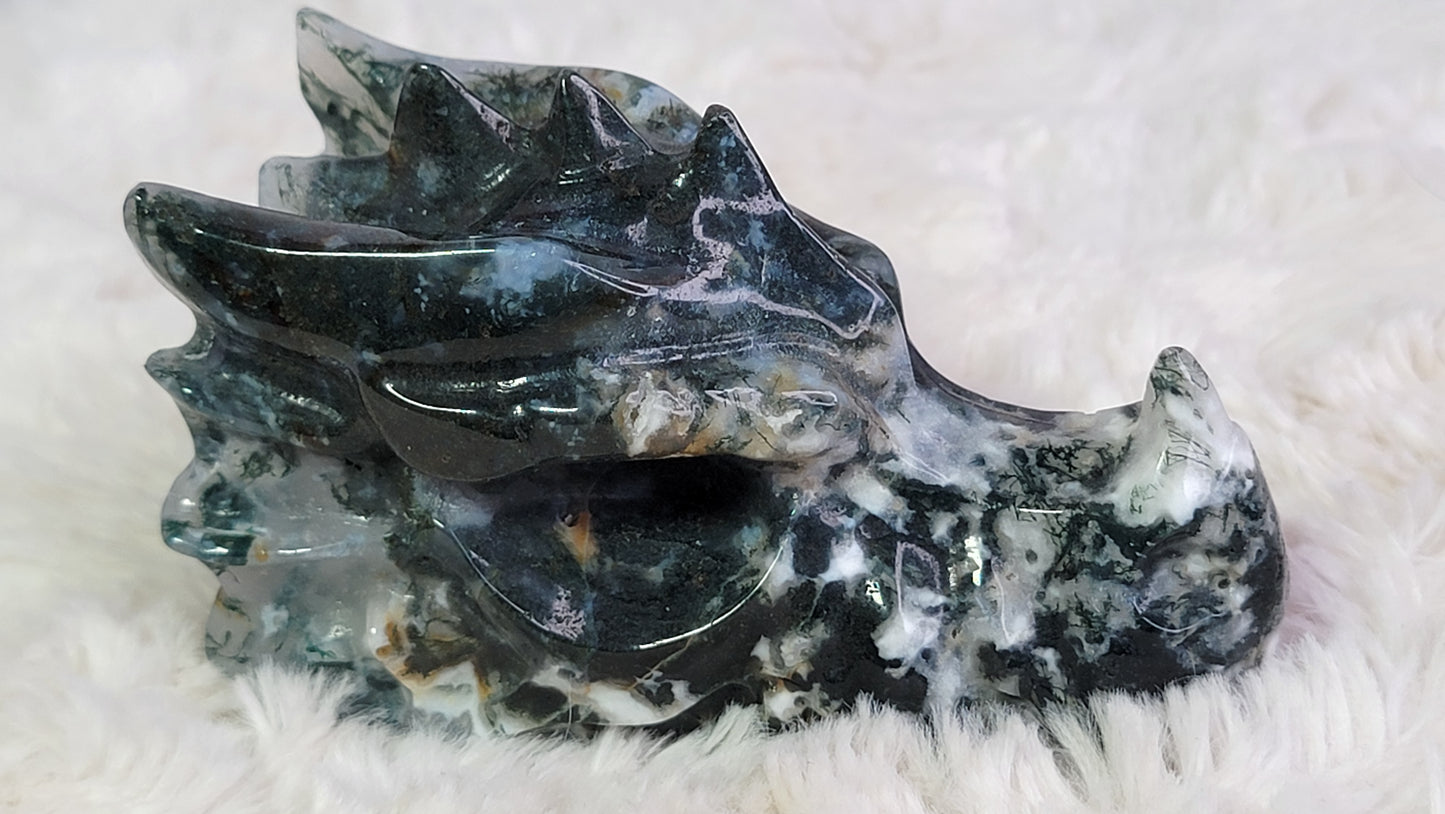 Moss Agate Dragon Head