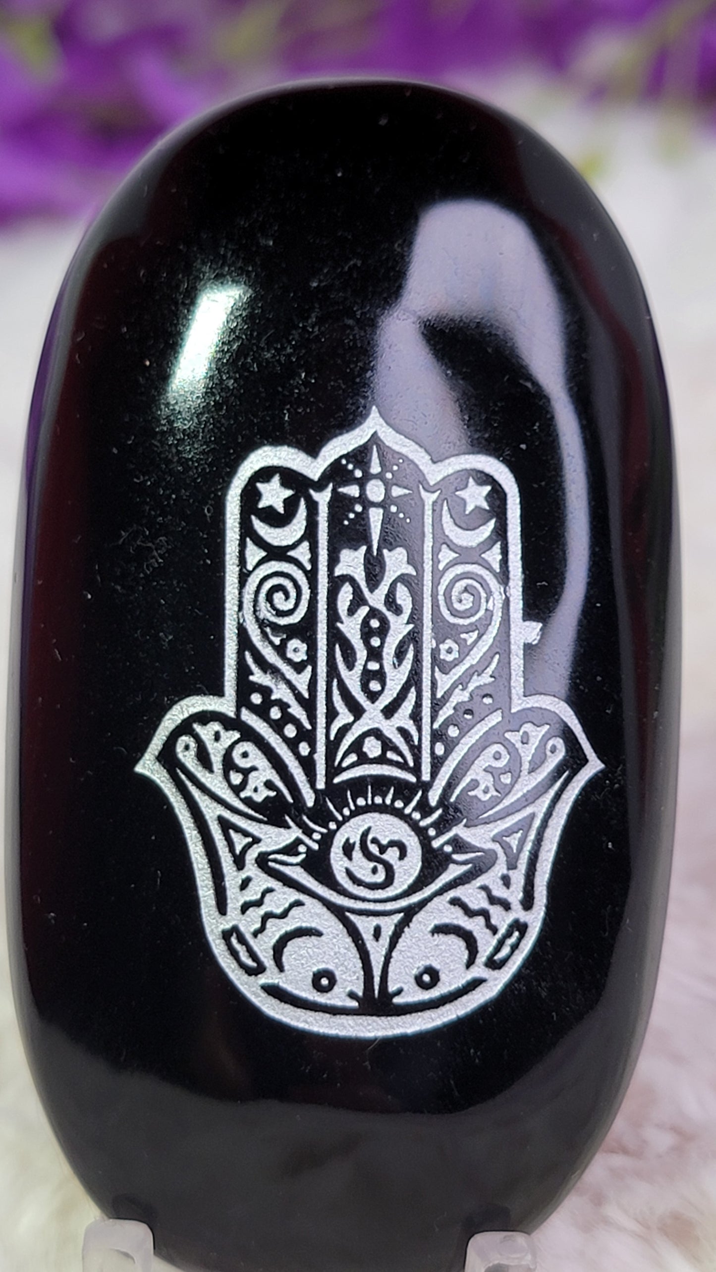 Obsidian Etched Palm Stone