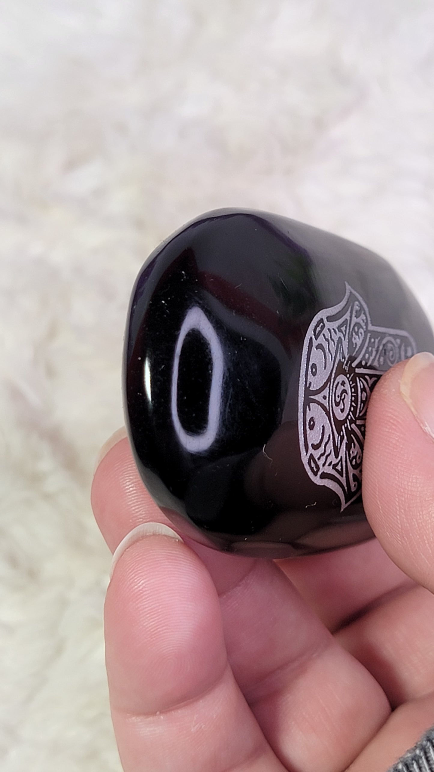 Obsidian Etched Palm Stone