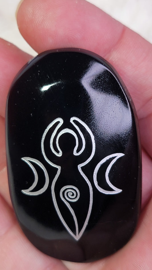 Obsidian Etched Palm Stone