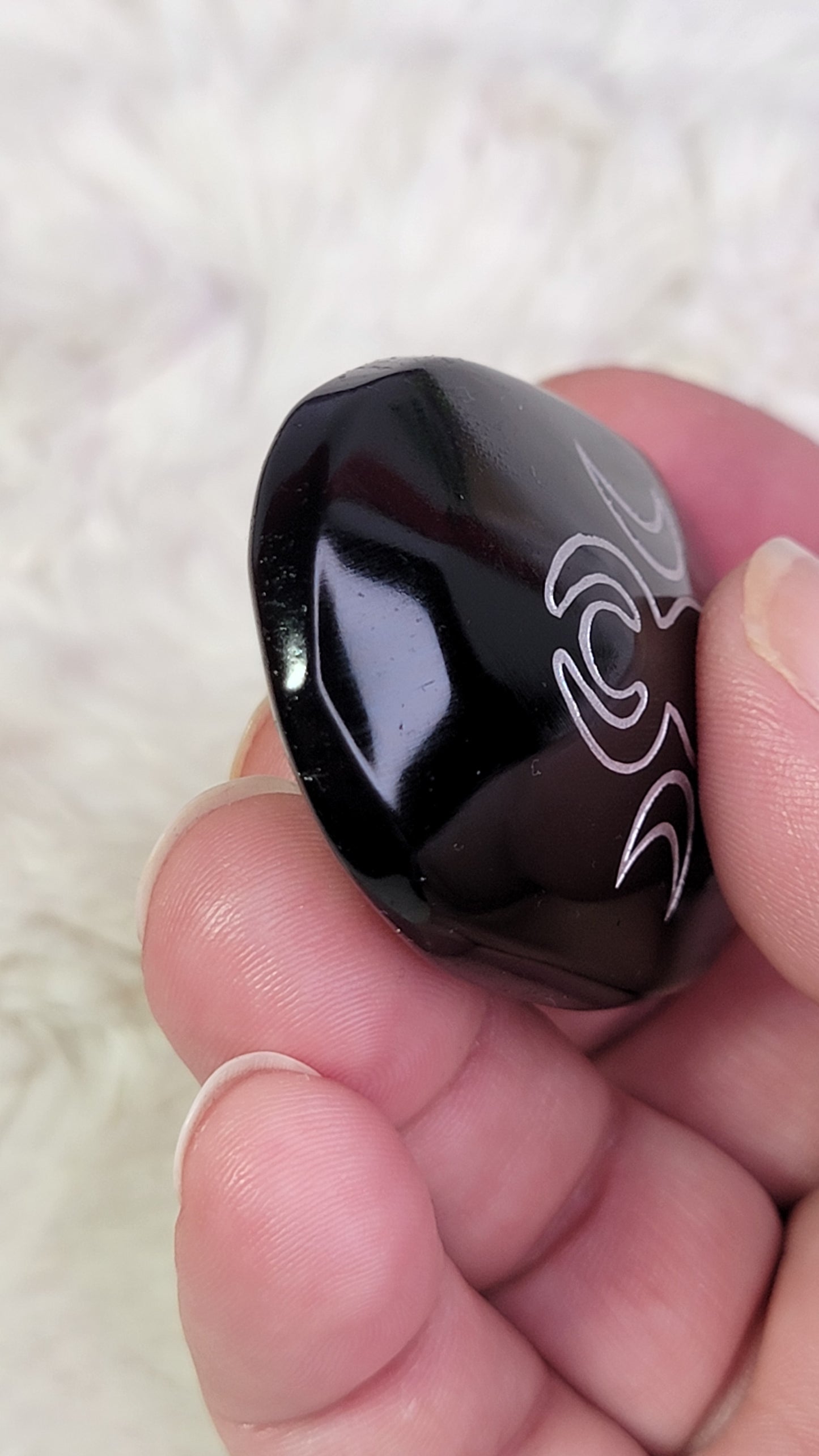 Obsidian Etched Palm Stone