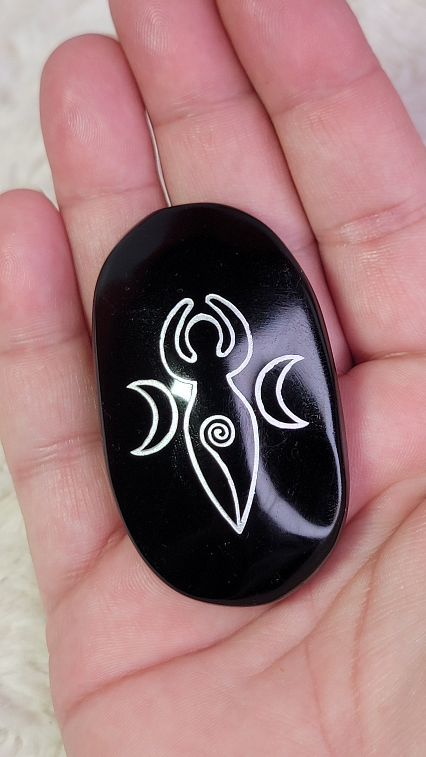 Obsidian Etched Palm Stone