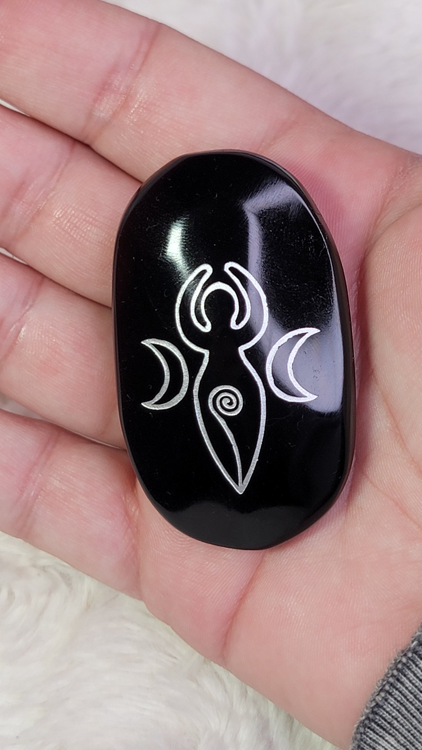 Obsidian Etched Palm Stone