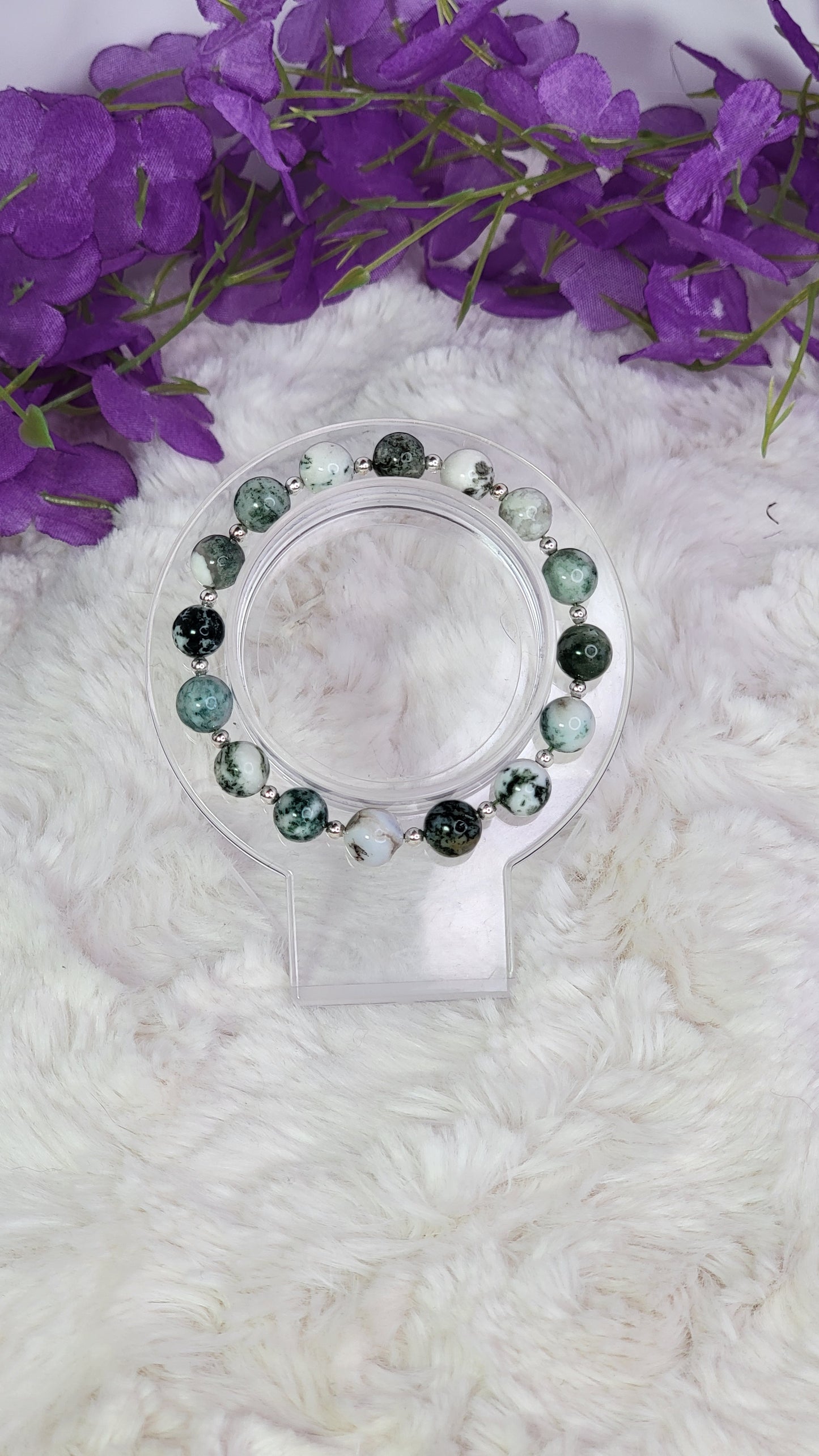 Moss Agate 8mm Crystal Bead Bracelet