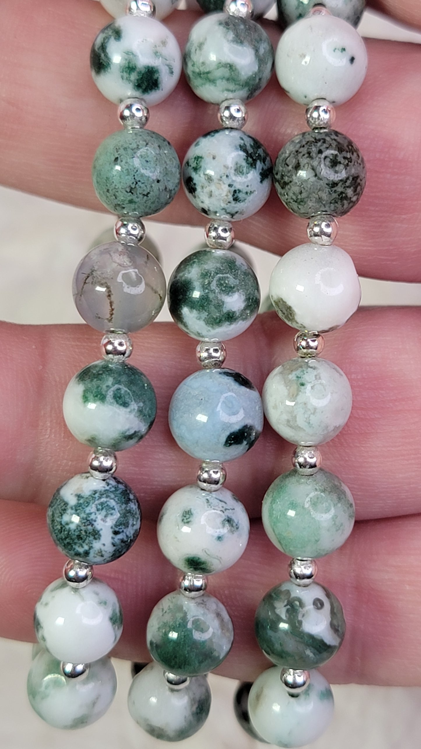 Moss Agate 8mm Crystal Bead Bracelet