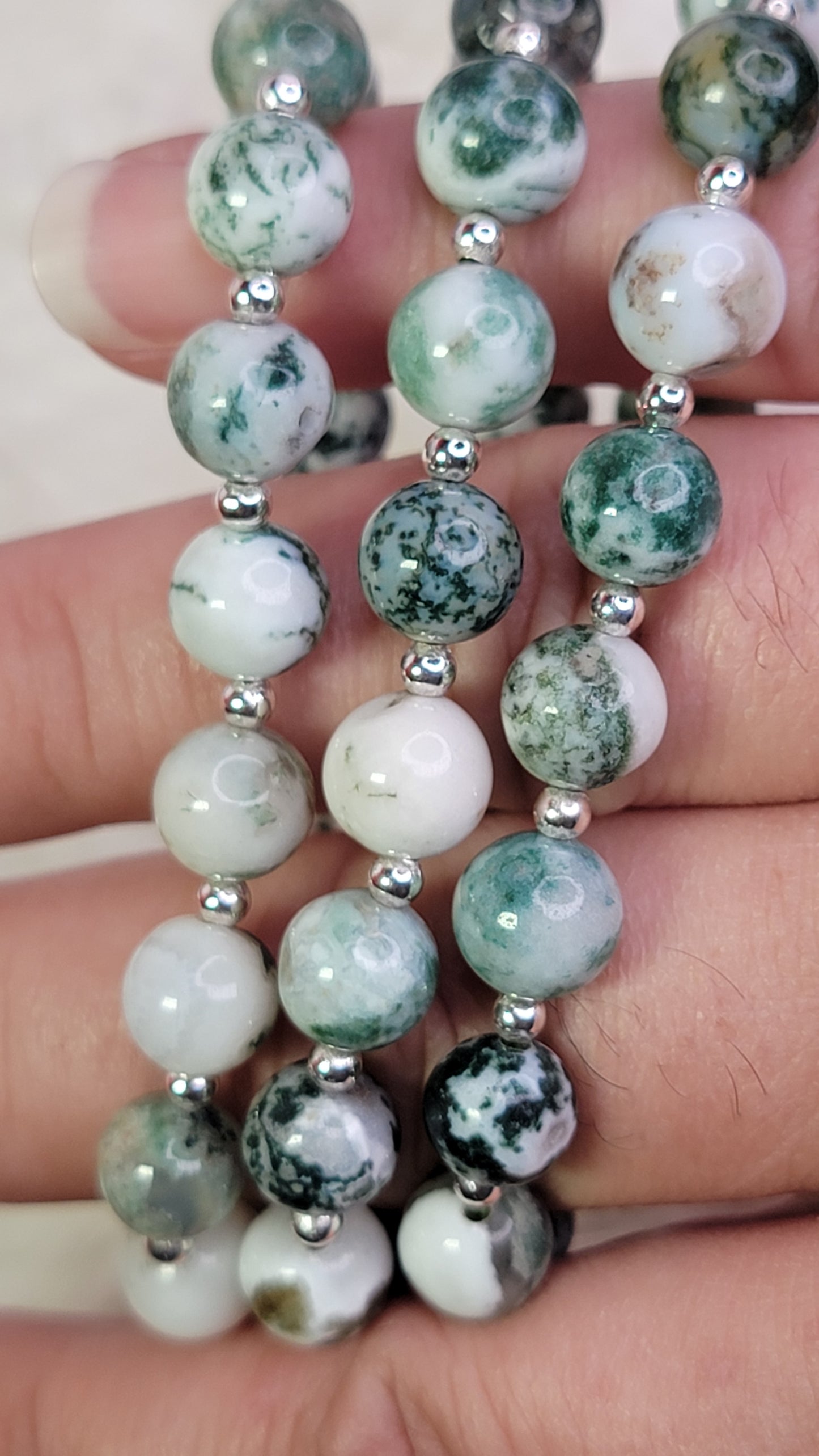 Moss Agate 8mm Crystal Bead Bracelet