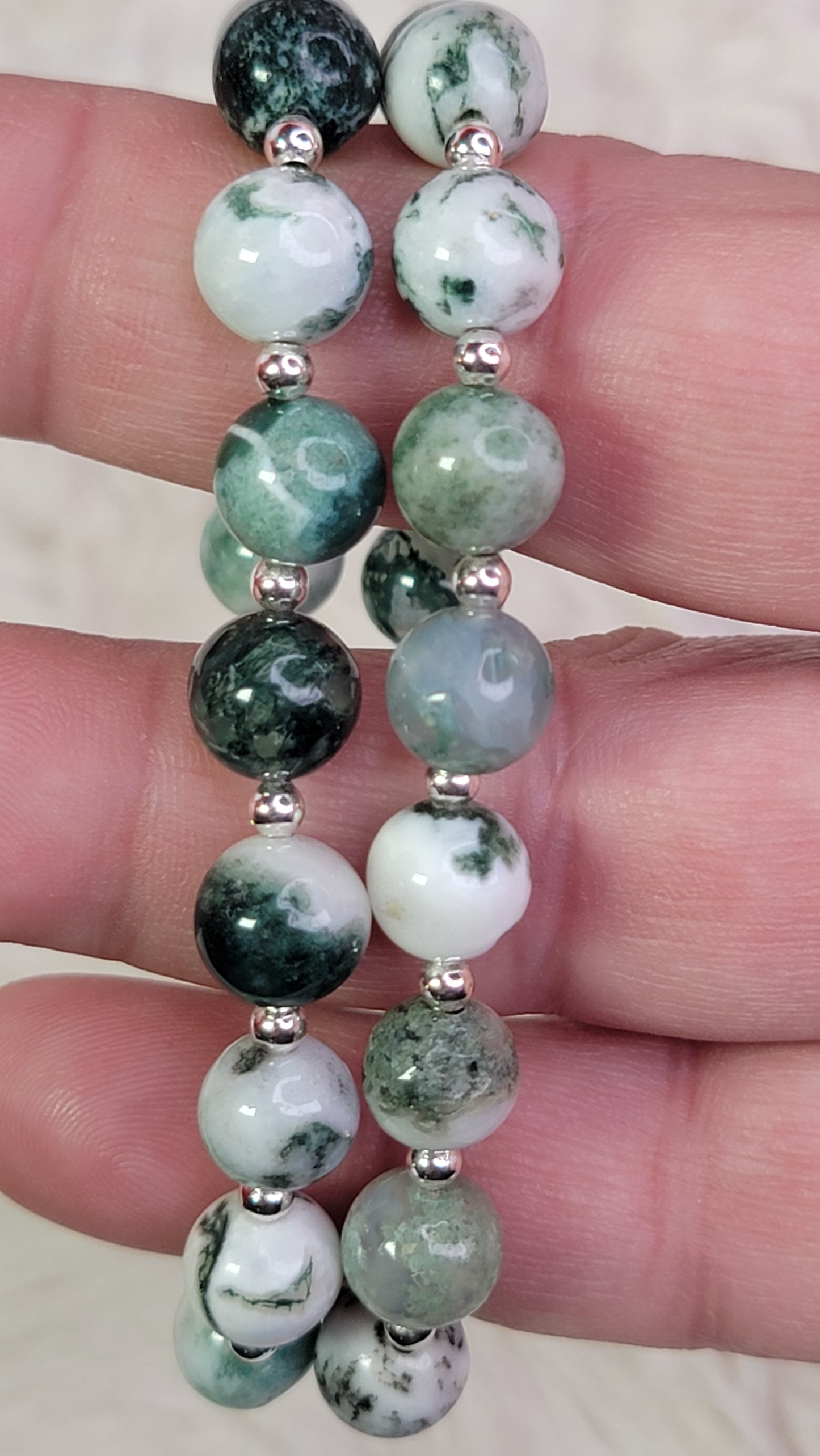 Moss Agate 8mm Crystal Bead Bracelet