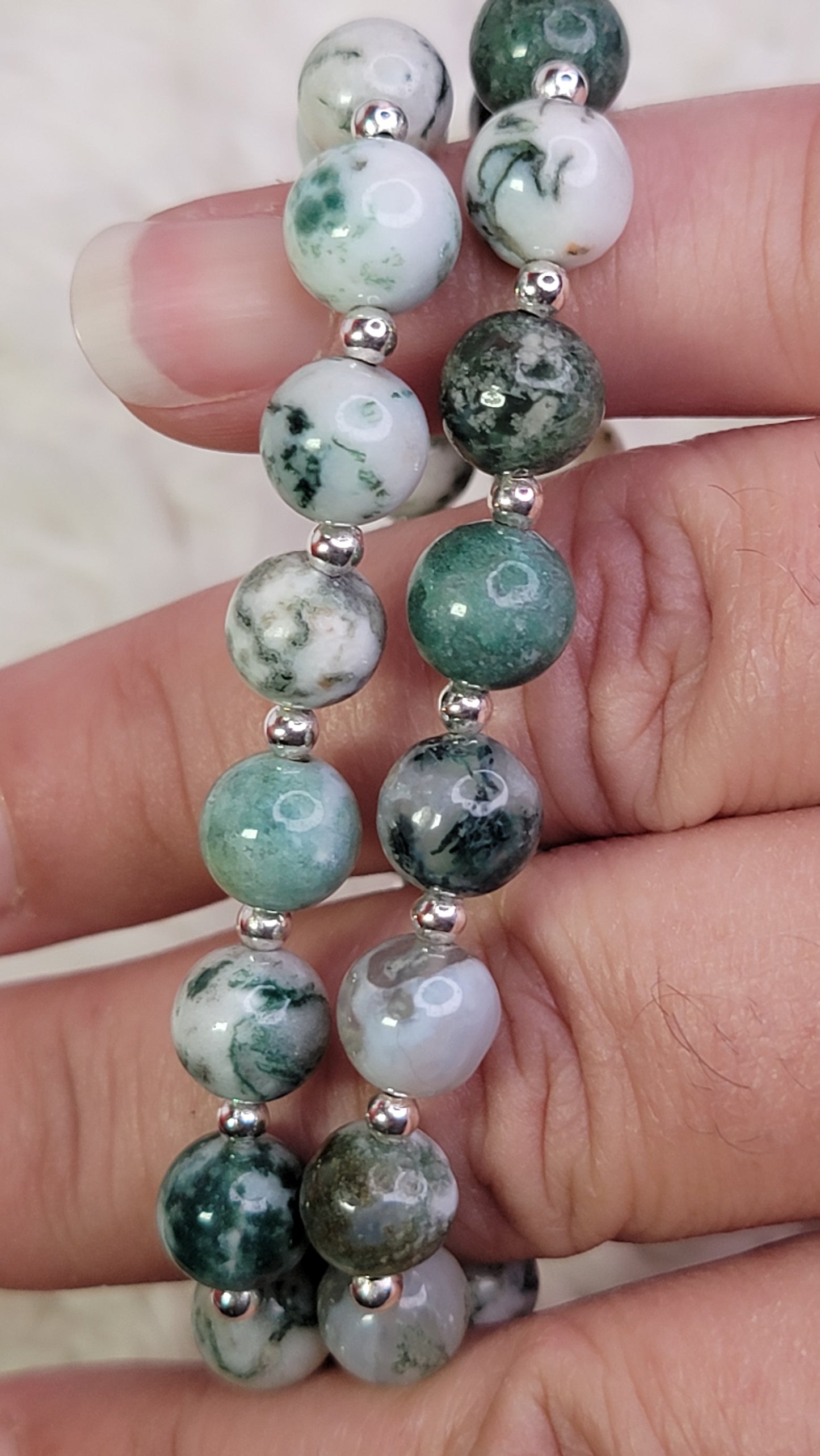 Moss Agate 8mm Crystal Bead Bracelet