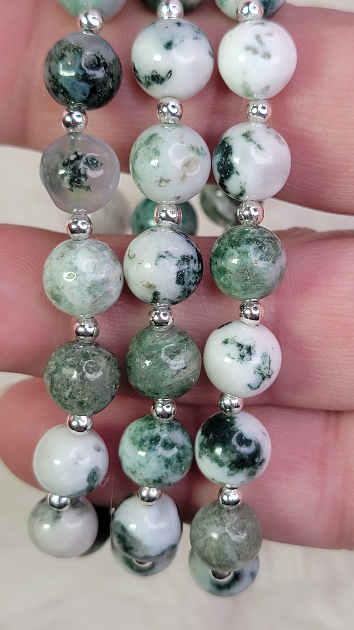 Moss Agate 8mm Crystal Bead Bracelet