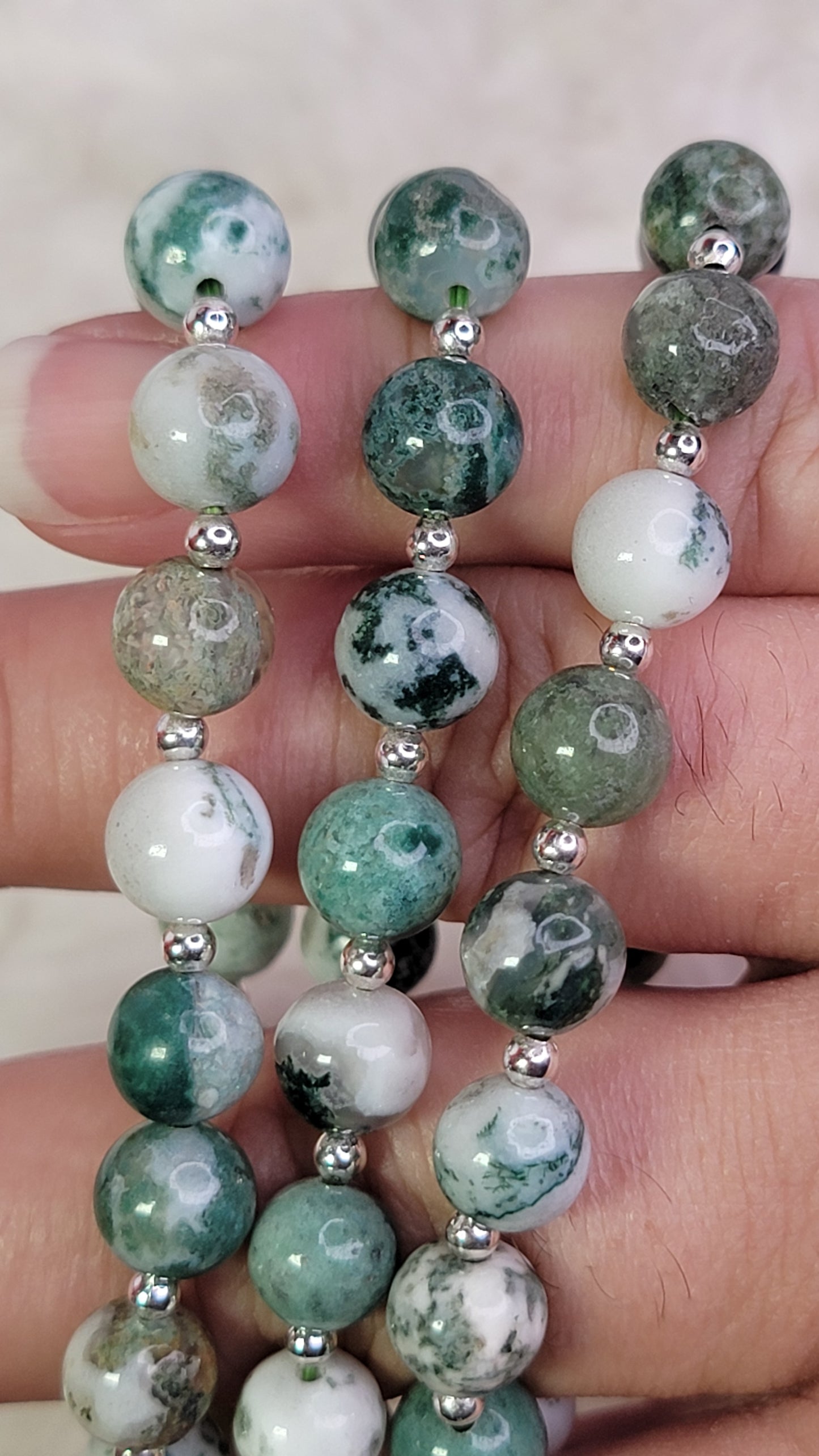 Moss Agate 8mm Crystal Bead Bracelet