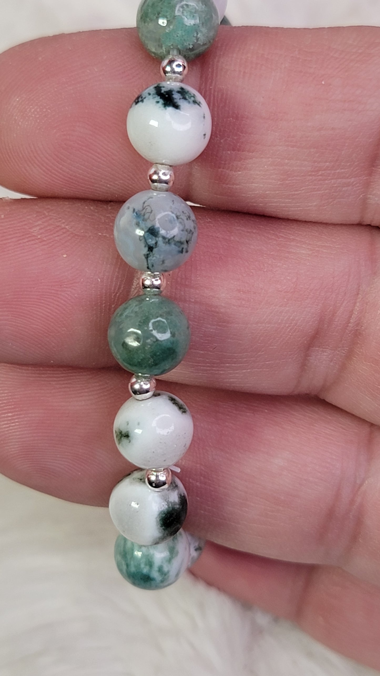 Moss Agate 8mm Crystal Bead Bracelet