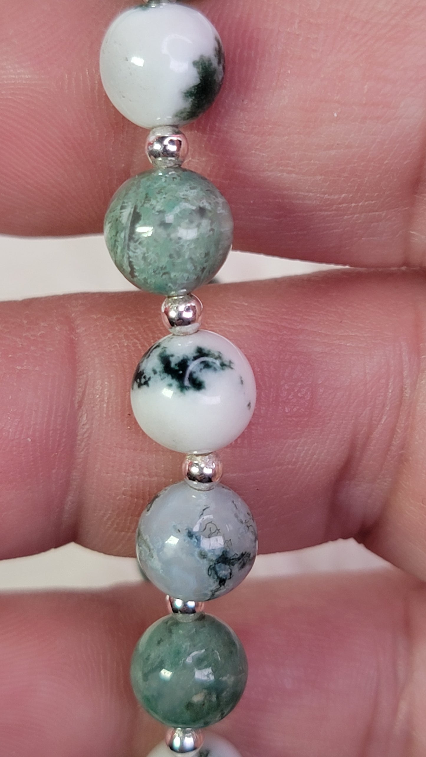 Moss Agate 8mm Crystal Bead Bracelet