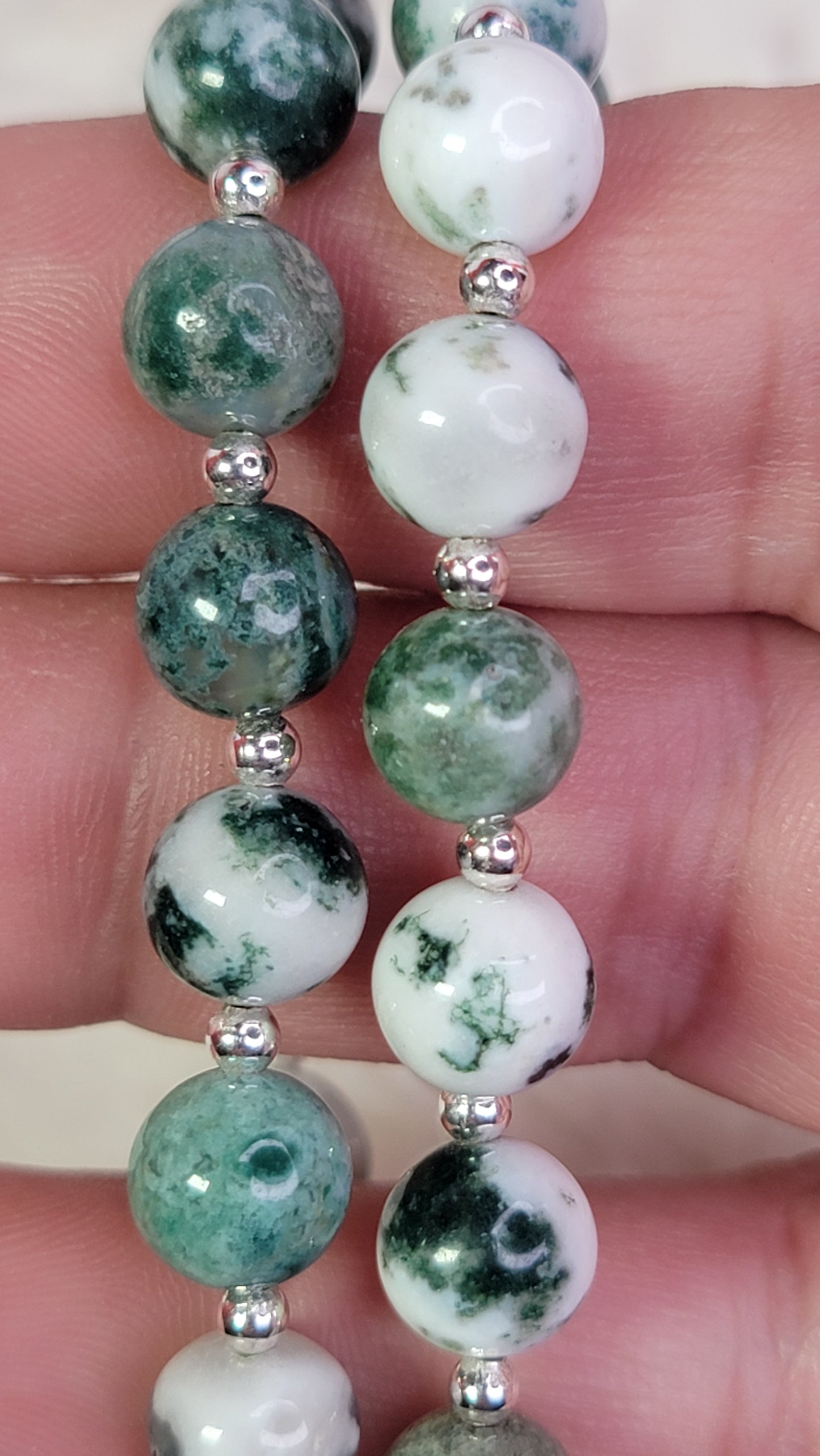 Moss Agate 8mm Crystal Bead Bracelet