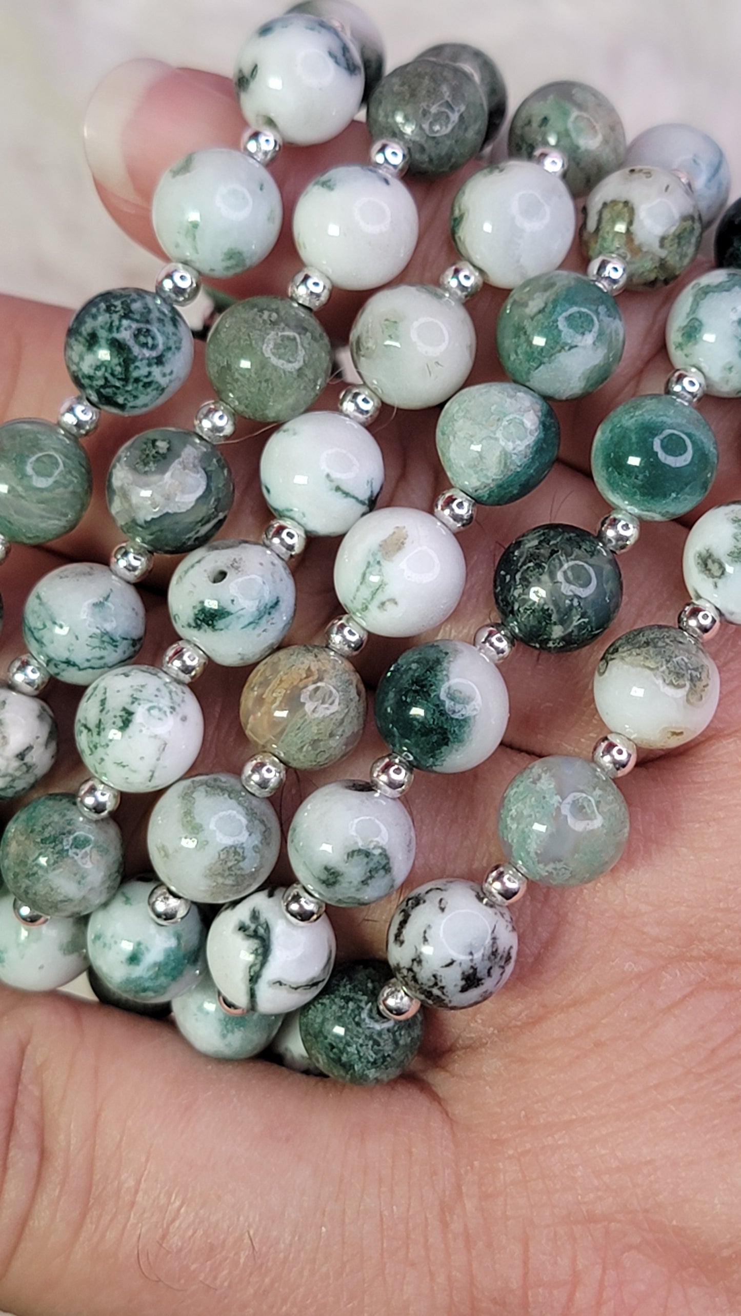 Moss Agate 8mm Crystal Bead Bracelet