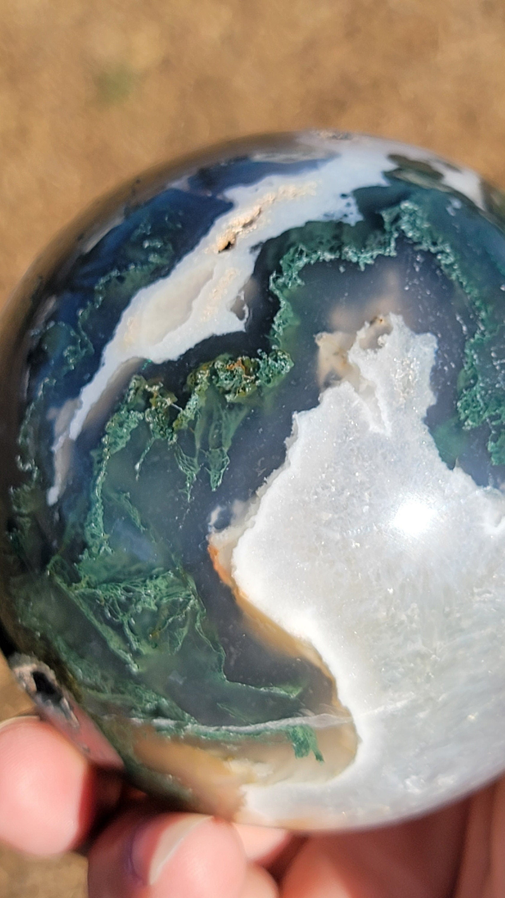 Druzy Moss Agate Sphere.