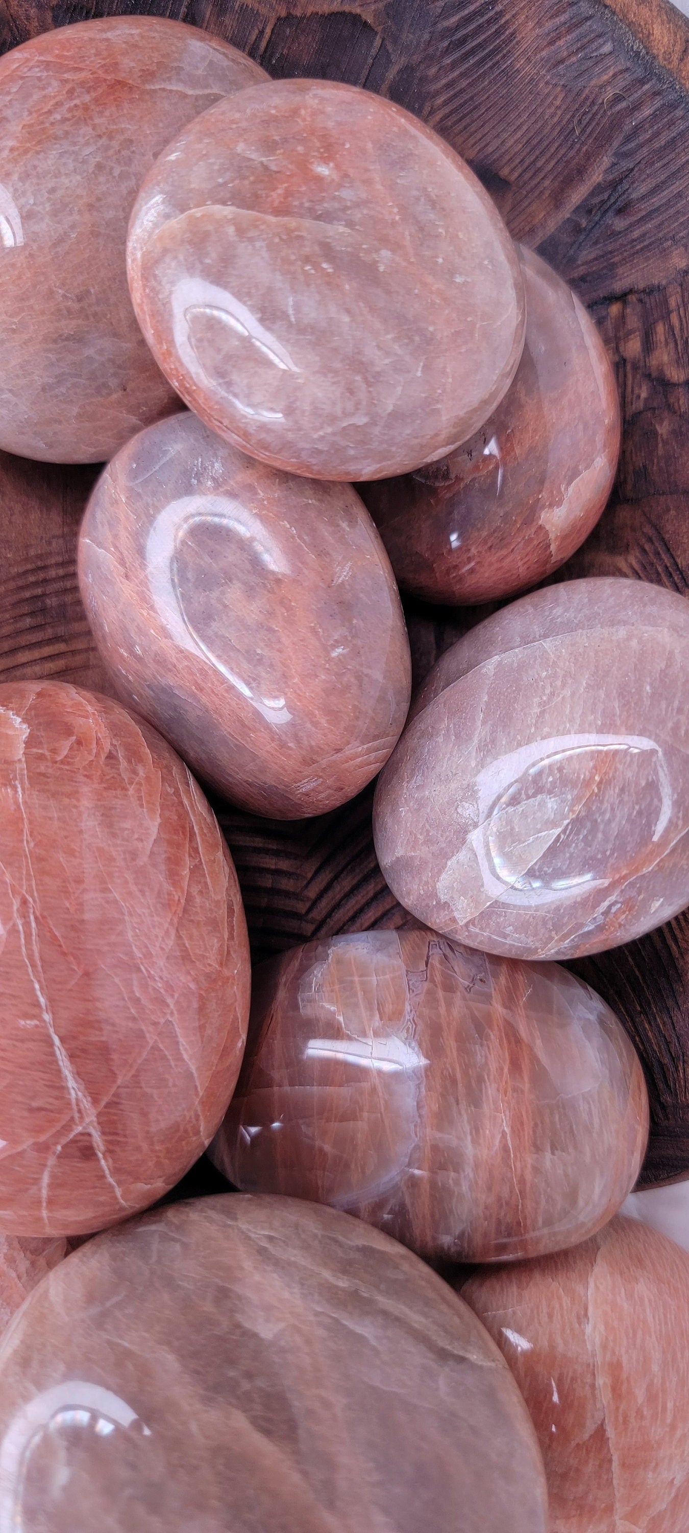 Peach Moonstone Palm Stones.