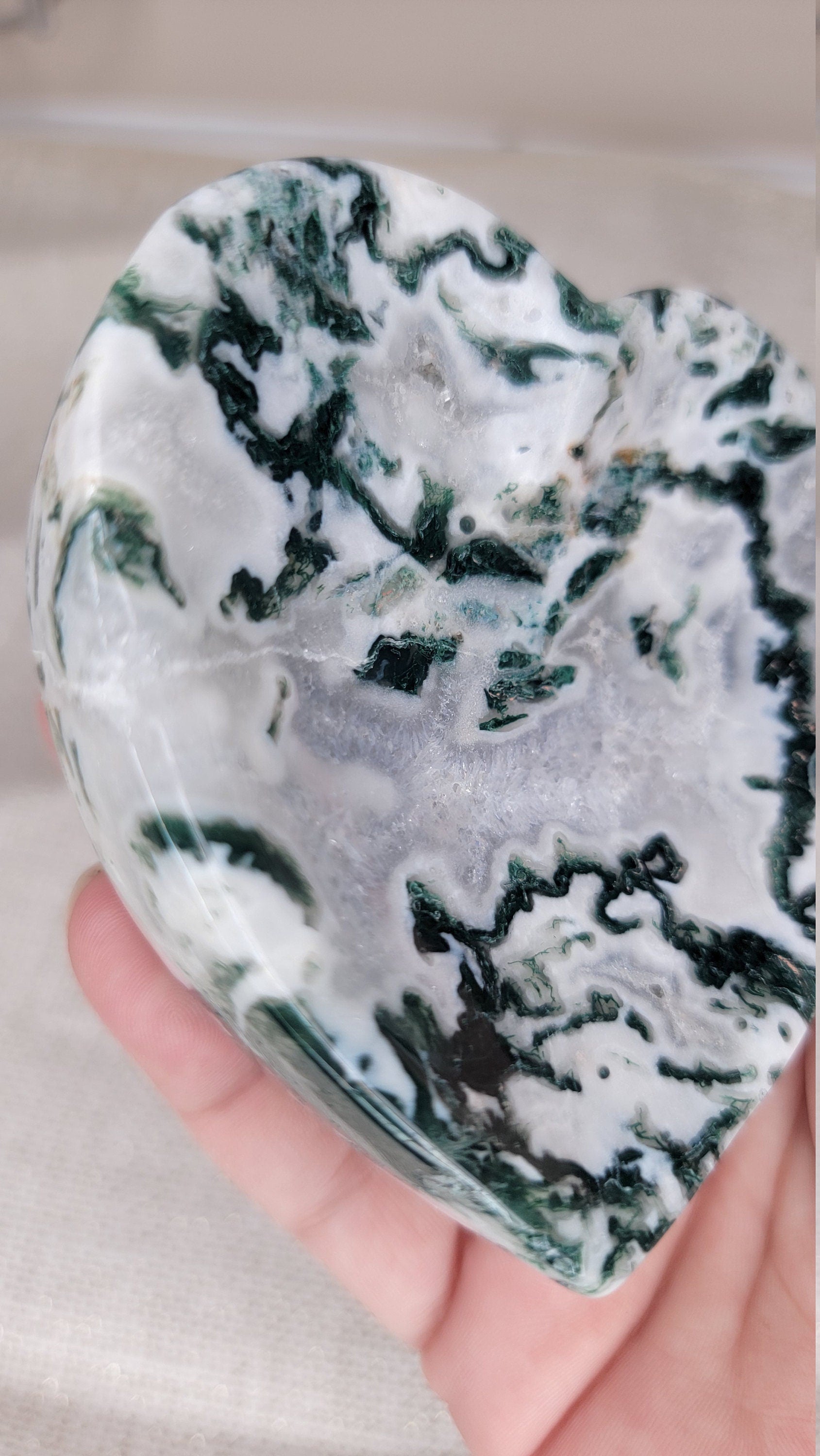 Moss Agate Heart Bowl.