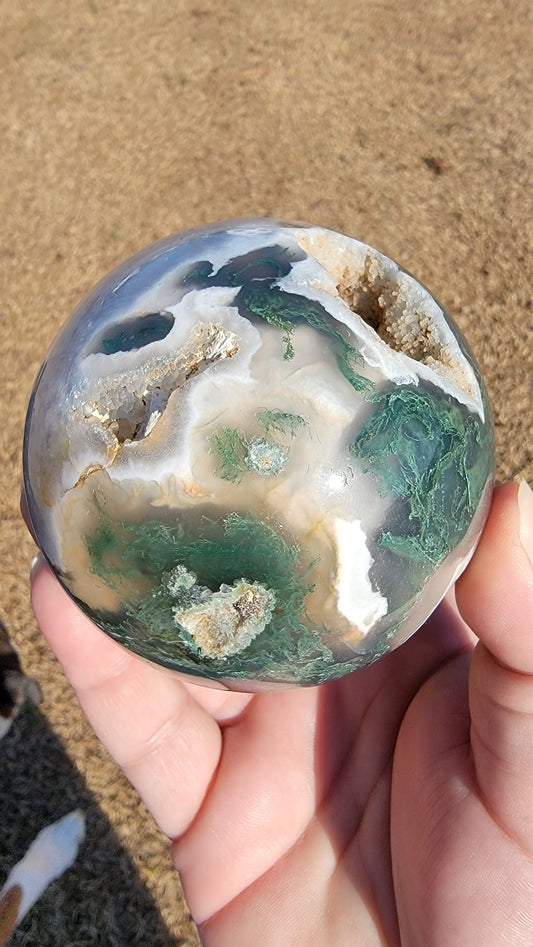 Druzy Moss Agate Sphere.